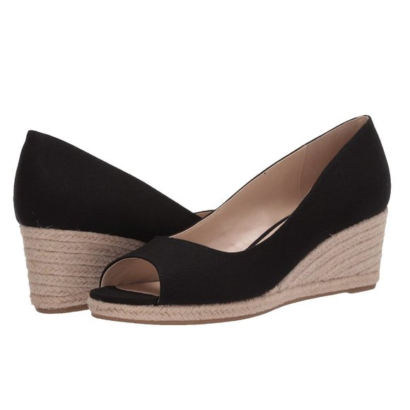 Bandolino Shoes - Bandolino Women's Nuri 7 Black Fabric Espadrille Open Toe Wedges Sandals 9